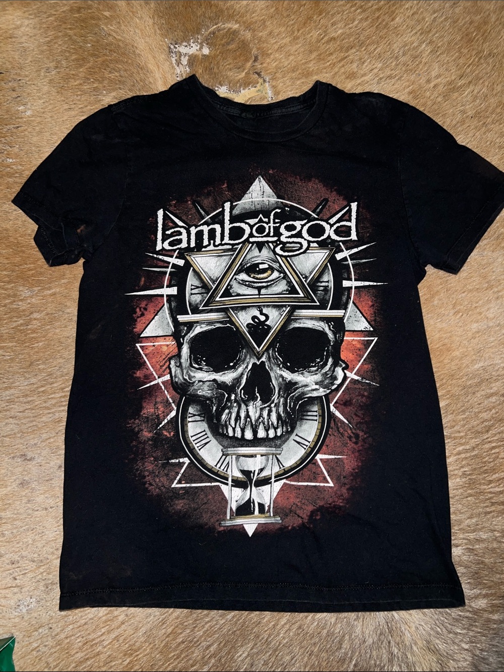 Hot Topic Black Lamb of God Graphic Tee with Red and White Accents
